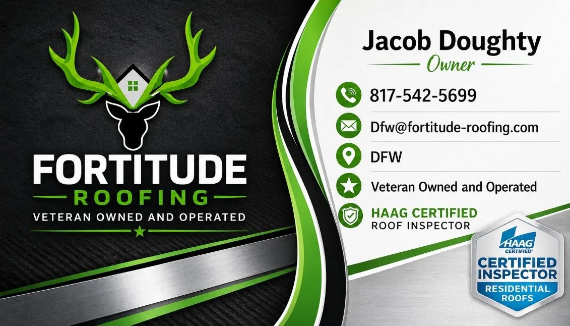 Fortitude Roofing company contact card graphic
